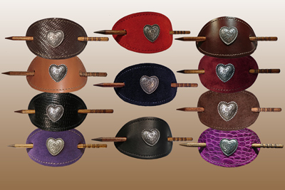 Leather HAIR Barrette with Heart Concho