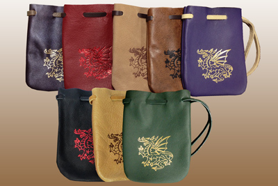 Medium LEATHER Pouch With Dragon Imprint