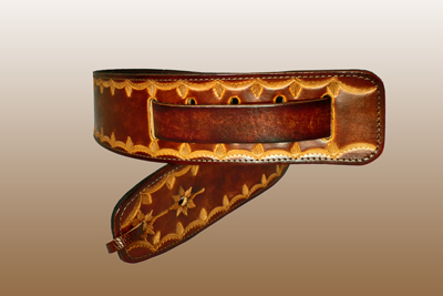 Leather Guitar Strap Hand tooled and Dyed