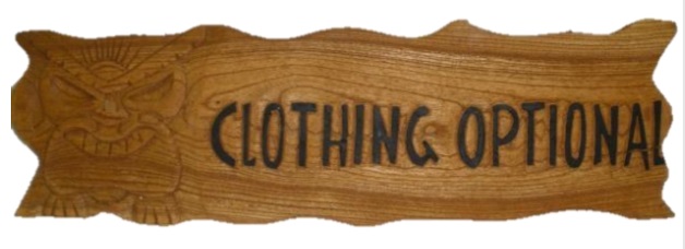 Clothing Optional Carved Wood SIGN