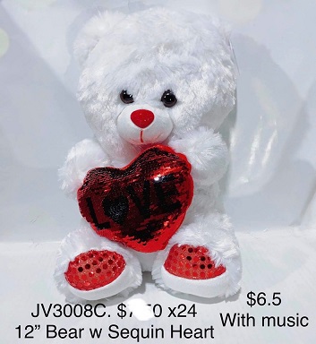 12'' Bear with Sequin Heart (MUSIC Bear)