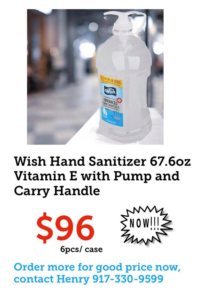 Wish Hand Sanitizer 67.6 oz with VITAMIN E with Pump