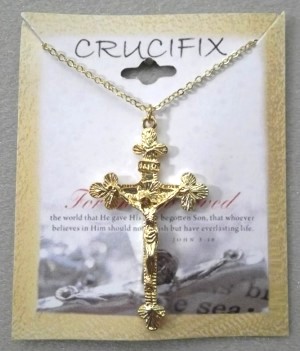 Crucifix Catholic Cross 18'' Necklace Gold Plate