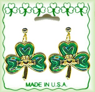 Irish Claddagh in Shamrock Dangle Pierced Earrings