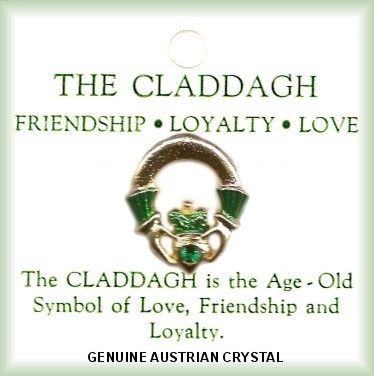 Irish Claddagh Pin With Emerald Austrian Crystal Stone