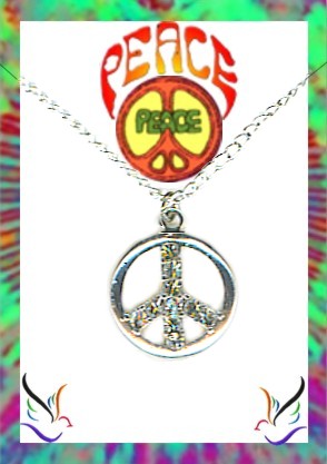 Peace Sign 18 Inch Necklace With 11 Crystal Stones