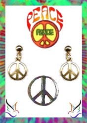 Peace SIGN Pin & Pierced Earring Set