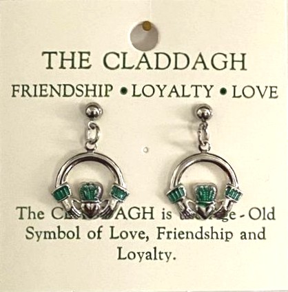 Irish Claddagh Dangle Pierced EARRINGS in Silver Plate