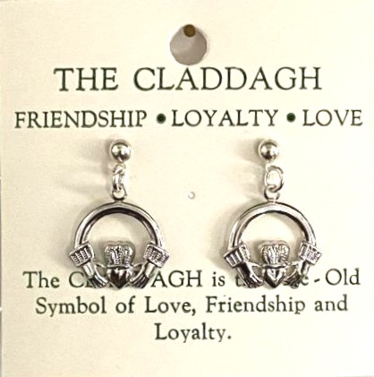 Irish Claddagh Dangle Pierced EARRINGS in Silver Plate