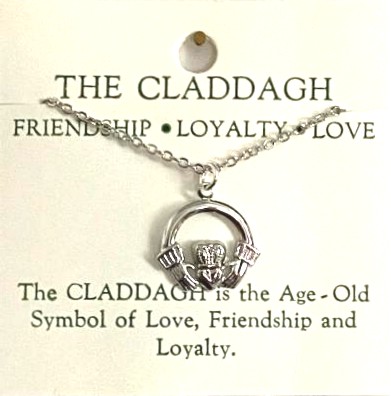 Irish Claddagh 18 Inch NECKLACE in Silver Plate