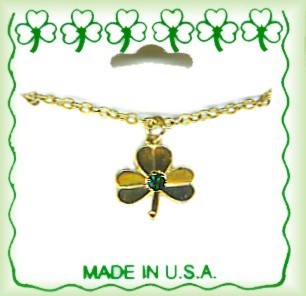 Irish Shamrock Necklace in Gold Plate & Crystal Stone