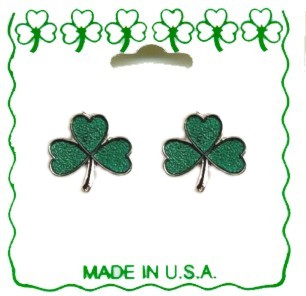 Irish Shamrock Pierced EARRING in Silver Plate & Green Color