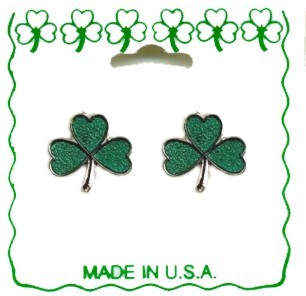 Irish Shamrock Pierced Earring in Silver PLATE & Green Color
