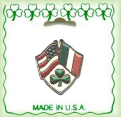 Irish & USA Flags With Shamrock Lapel PIN