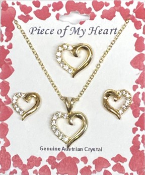 Hearts Austrian Crystal Neck, PIN & EarrINgs TRIO Set