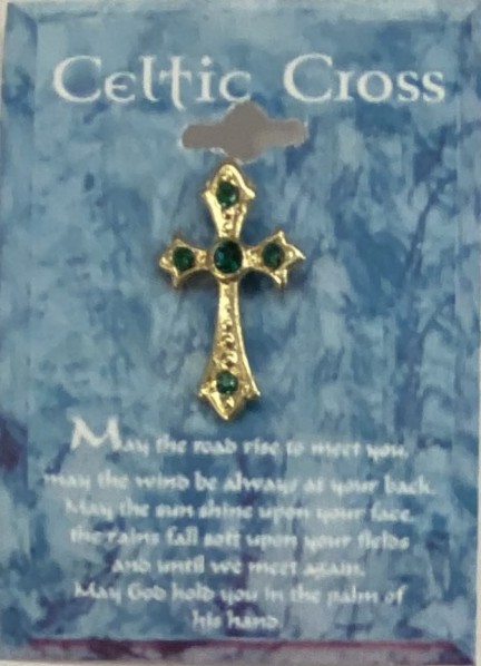 Irish Celtic Cross Lapel Pin With 5 Crystal Stones