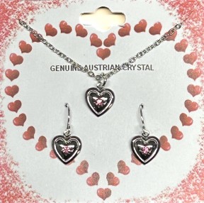 Heart Pierced EARRING & Necklace Set With Crystal Stone