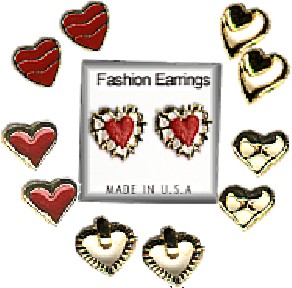 Valentine GOLD Plate & Red Heart Pierced Earrings Assortment
