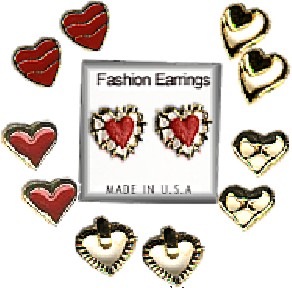 ValentINe Gold Plate & Red Heart Pierced EarrINgs Assortment