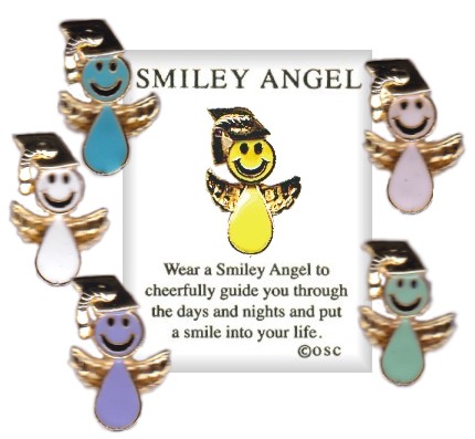 Graduation Smiley ANGEL Lapel PINs in Pastel Colors
