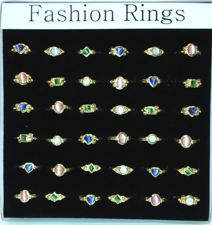 ADULT Sized ''Gemstone'' Rings Gold Plated Assortment