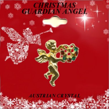 Christmas Angel Austrian Crystal Stones Pin