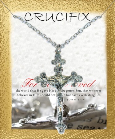 Crucifix Catholic Cross 18'' Necklace Antique Silver
