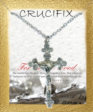 Crucifix Catholic Cross 18'' NECKLACE Antique Silver