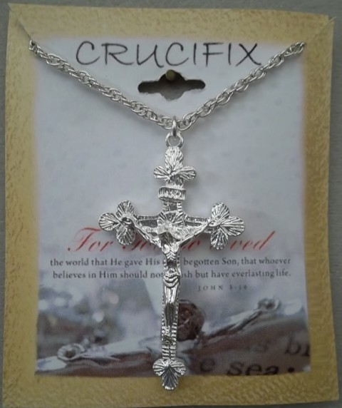 Crucifix Catholic Cross 18'' Necklace STERLING SILVER Plate