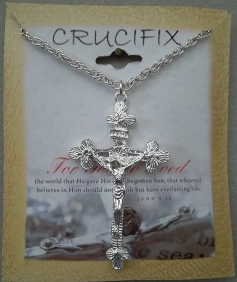 Crucifix Catholic Cross 18'' NECKLACE Sterling Silver Plate