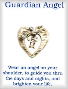 Guardian ANGEL in Heart With Crystal Stone 3 Dozen Display