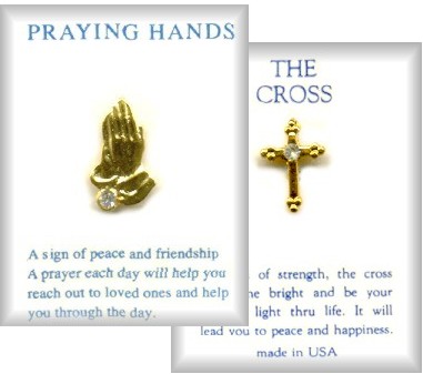 Cross & PrayINg Hands Austrian Crystal PINs