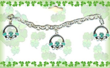 Irish 7 Inch Claddagh Chram Silver Plated Bracelet