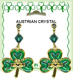 Irish Austrian Crystal Shamrock IN Claddagh Dangle EarrINgs