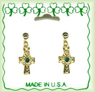 Irish Celtic Cross Austrian Crystal Pierced Earring DANGLES