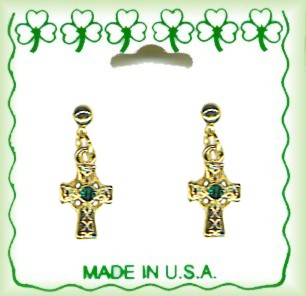 Irish Celtic Cross Austrian Crystal Pierced EarrINg Dangles