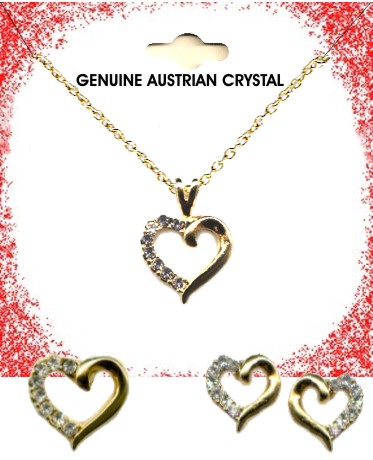 Heart Austrian Crystal Neck Pin & Earring Assortment