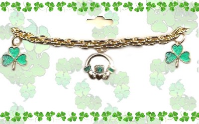 Irish Claddagh & Shamrock 7 Inch Charm BRACELET