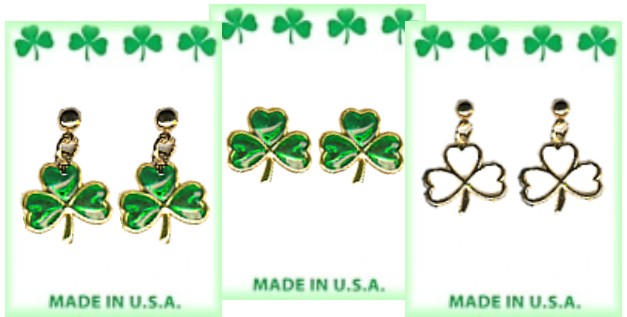 Irish Shamrock DANGLE & Post Pierced Earrings