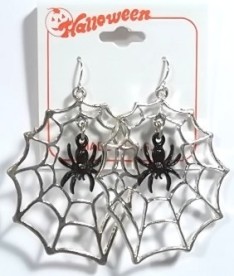 Halloween Spider in Spider Web DANGLE Pierced Earrings