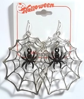 Halloween Spider in Spider Web Dangle Pierced EARRINGS