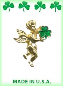 Irish Angel Shamrock Pin