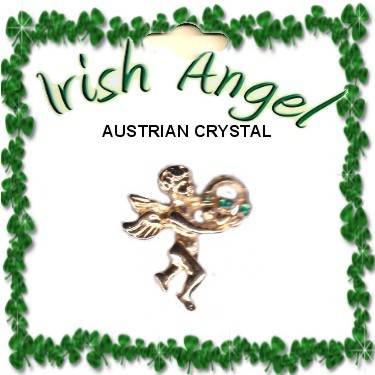 Irish Angel Holding Claddagh Pin